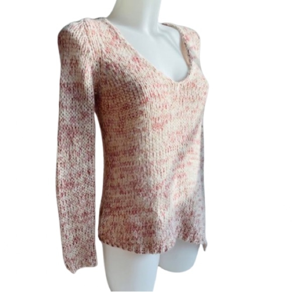 Zara Knit Mohair Asymmetrical High Low Pull Over Cream & Red Size Small - Picture 2 of 12